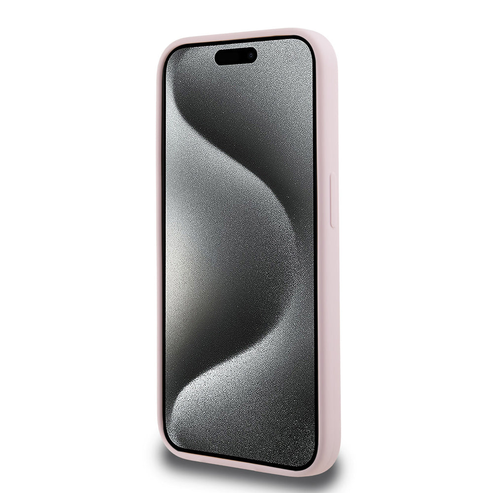 Roze Karl Lagerfeld telefoonhoesje, van voren op een telefoon