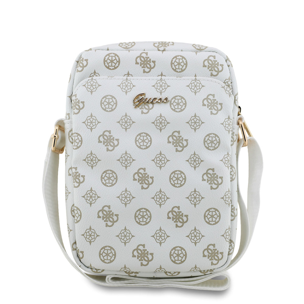 Witte Guess tablettas met 4G-patroon en schriftlogo van voren