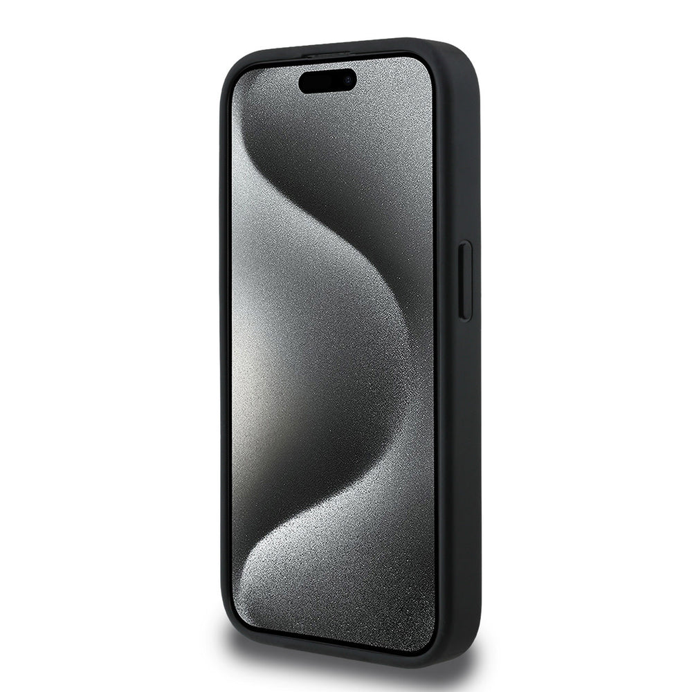 Zwart Guess telefoonhoesje, van voren op een telefoon