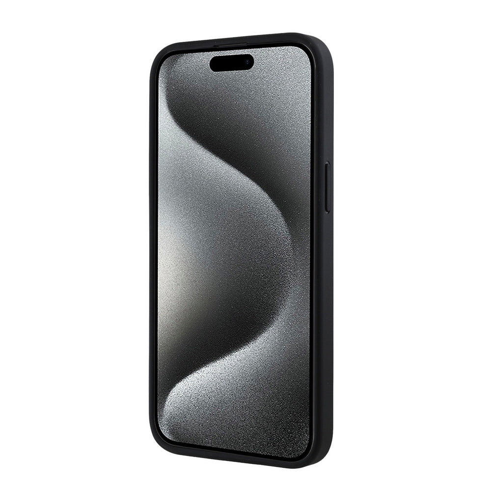 Zwart Guess telefoonhoesje, van voren op een telefoon