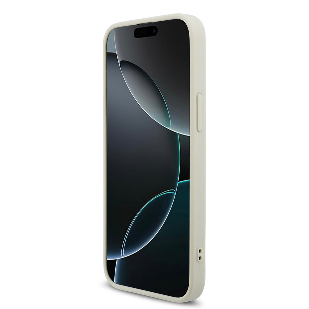 Beige Guess telefoonhoesje, van voren op een telefoon