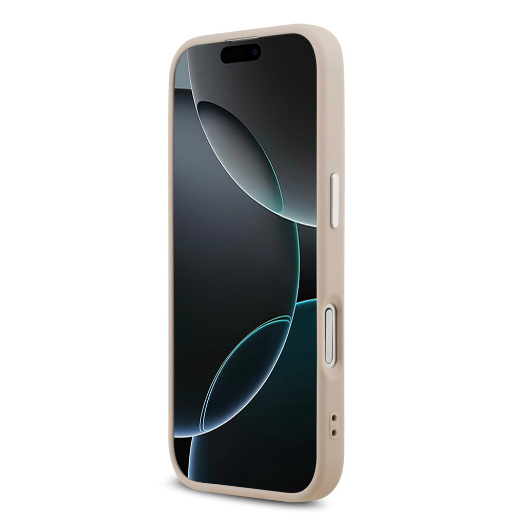 Roze Guess telefoonhoesje, van voren op een telefoon