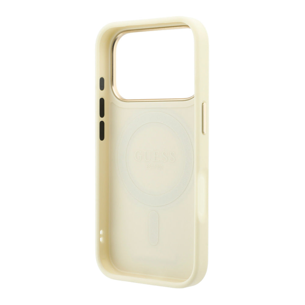 Binnenkant van leeg beige guess telefoonhoesje