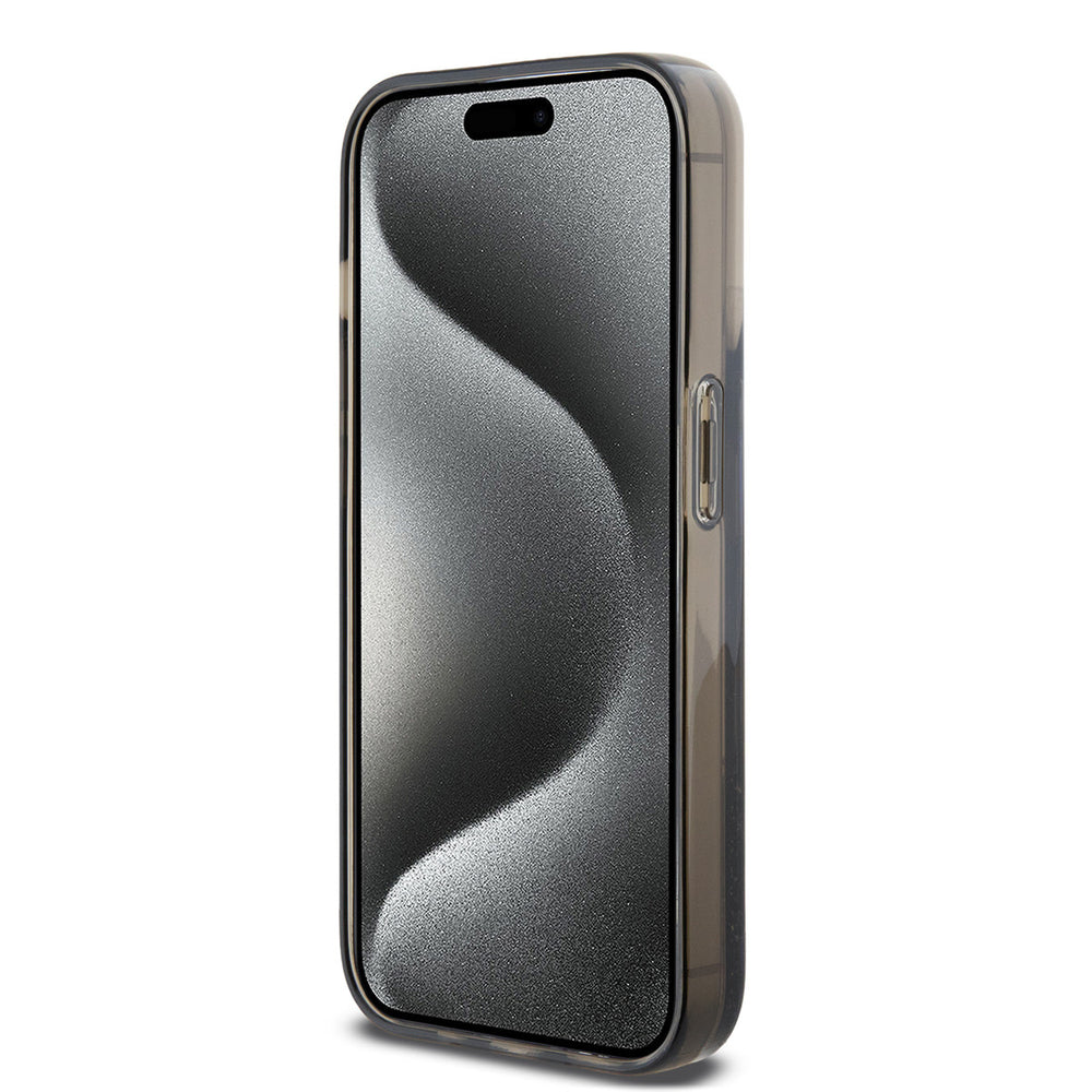 Transparant Karl Lagerfeld telefoonhoesje, van voren op een telefoon