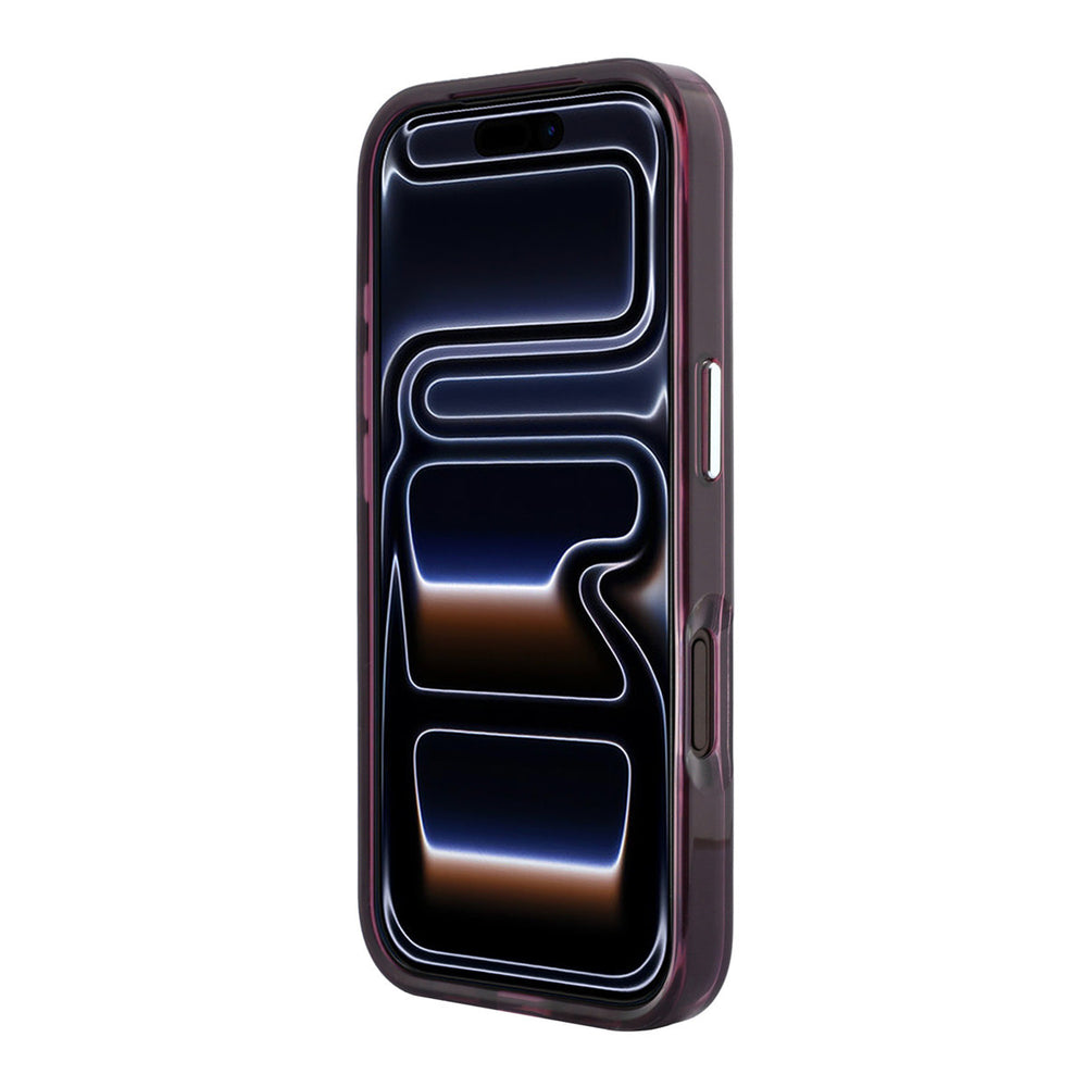 Bordeauxkleurig Karl Lagerfeld telefoonhoesje, van voren op een telefoon