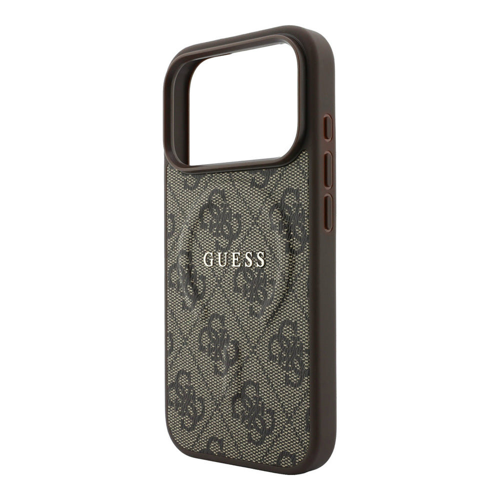 Leeg bruin Guess telefoonhoesje met 4G-patroon en schriftlogo met camera-uitsparing