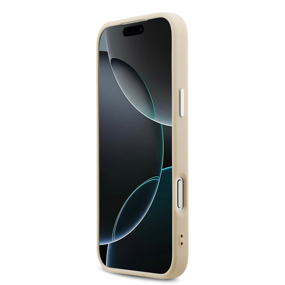 Beige Guess telefoonhoesje, van voren op een telefoon
