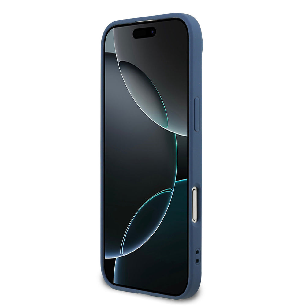 Blauw Guess telefoonhoesje van voren op een telefoon