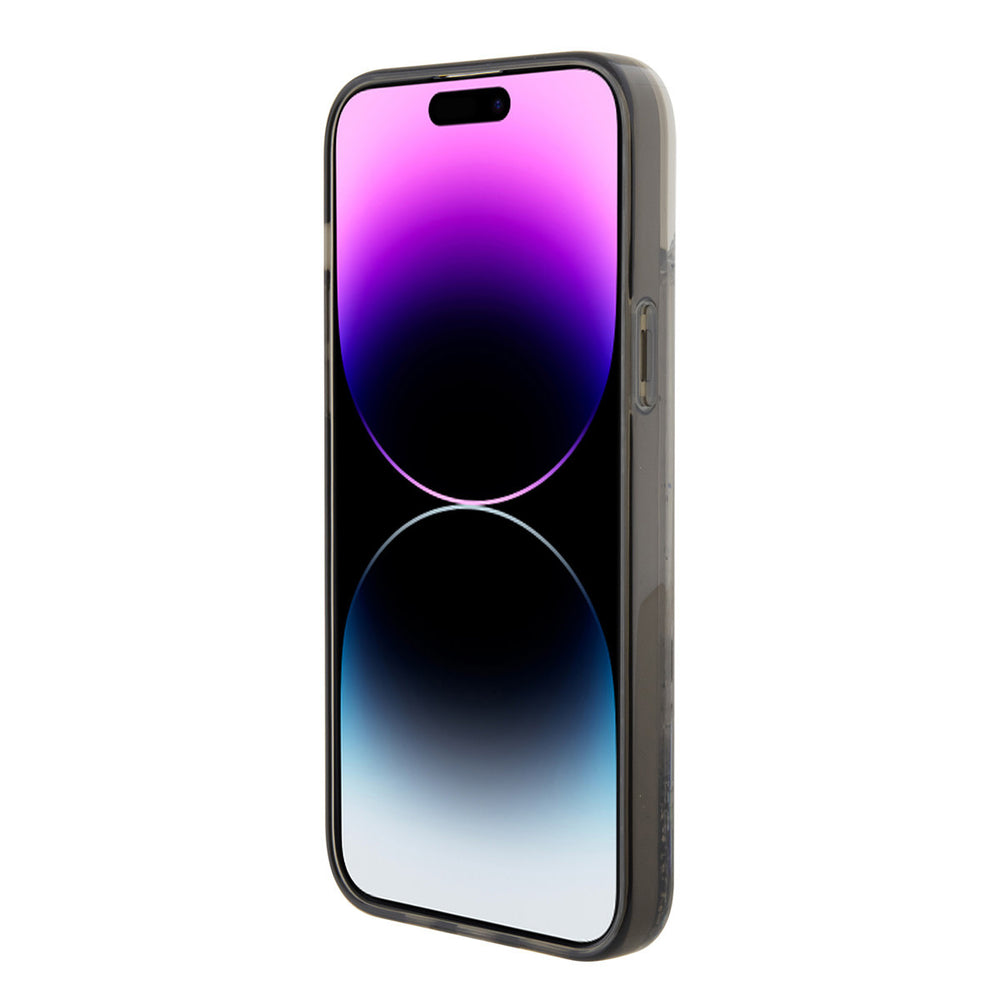 Transparant Karl Lagerfeld telefoonhoesje, van voren op een telefoon
