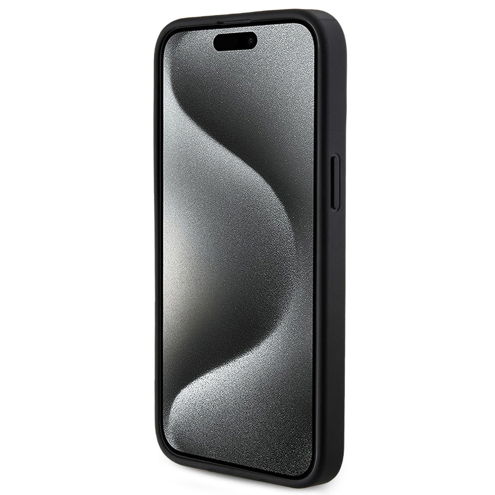 Zwart Guess telefoonhoesje, van voren op een telefoon