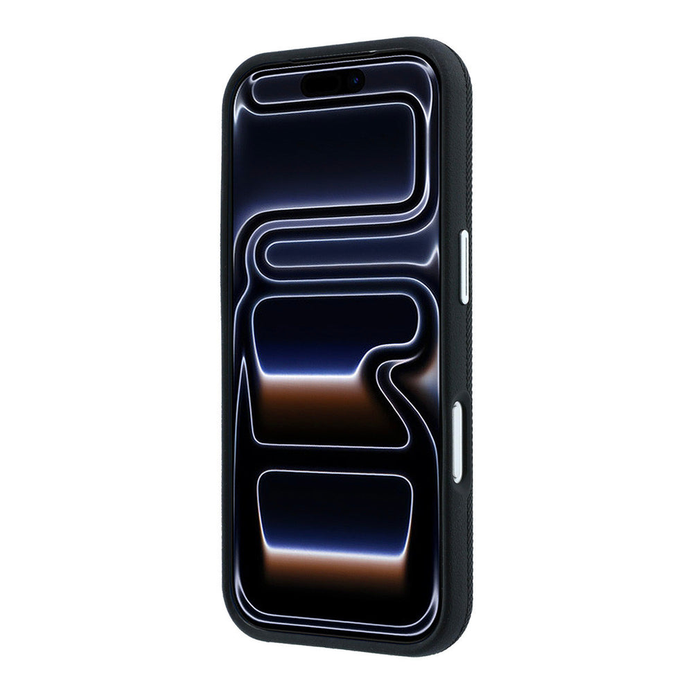 Zwart Lacoste telefoonhoesje, van voren op een telefoon