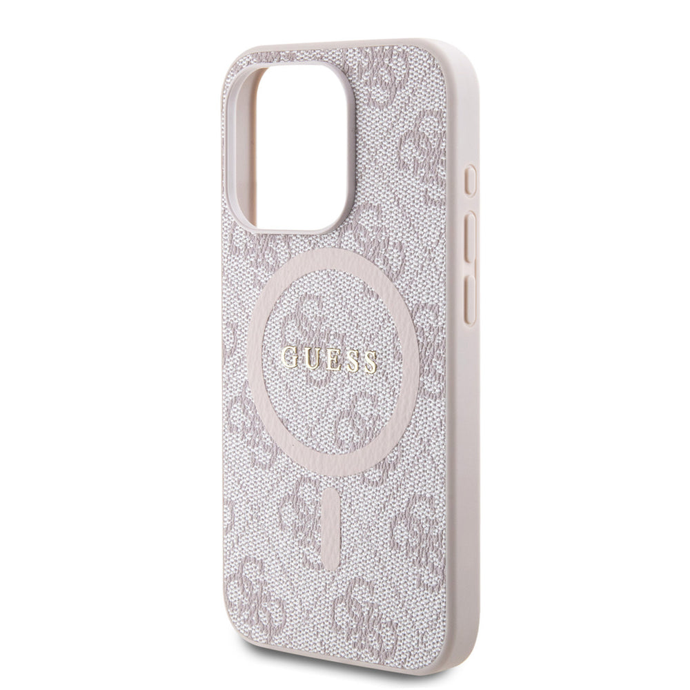 Roze Guess telefoonhoesje, van voren op een telefoon