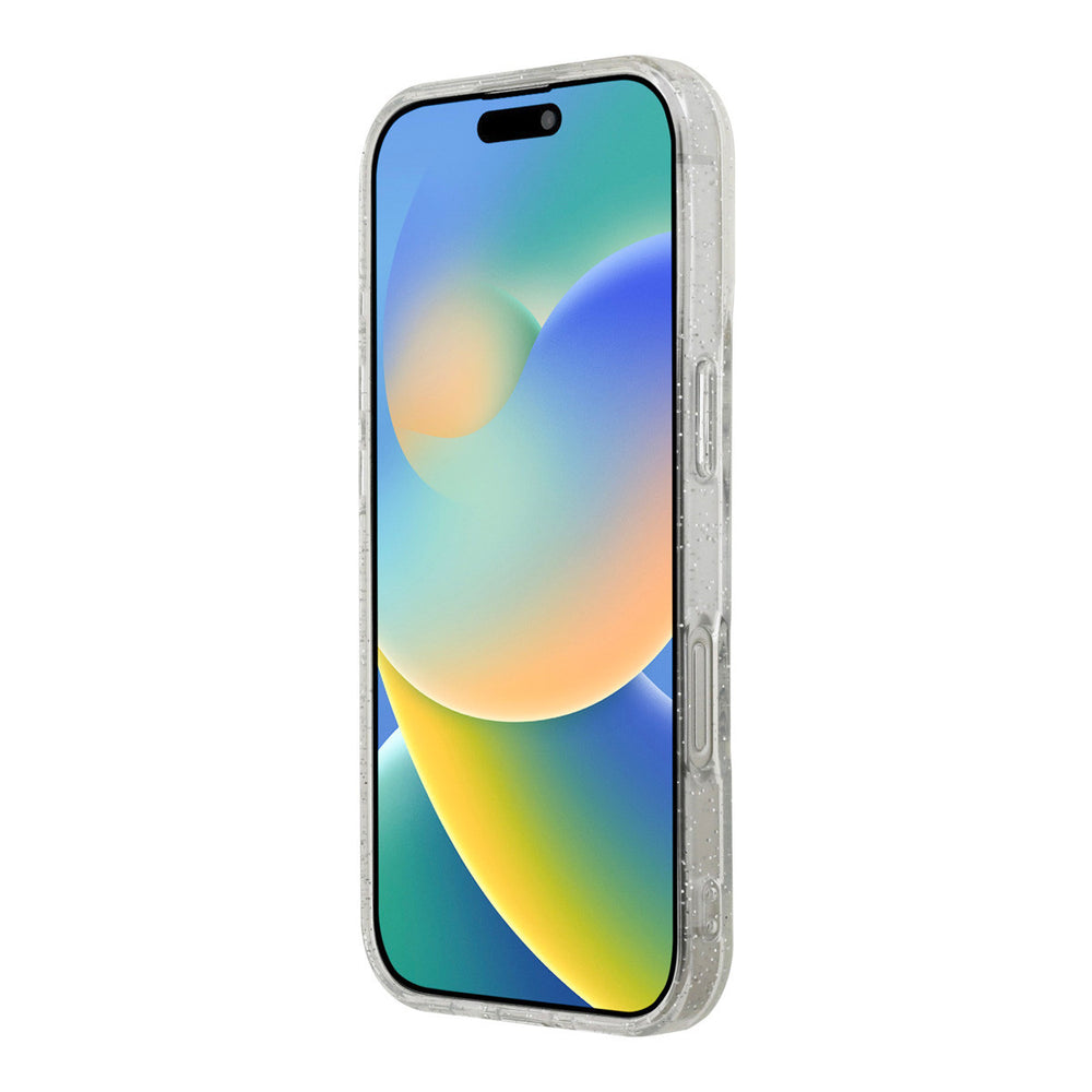 Transparant Guess telefoonhoesje, van voren op een telefoon