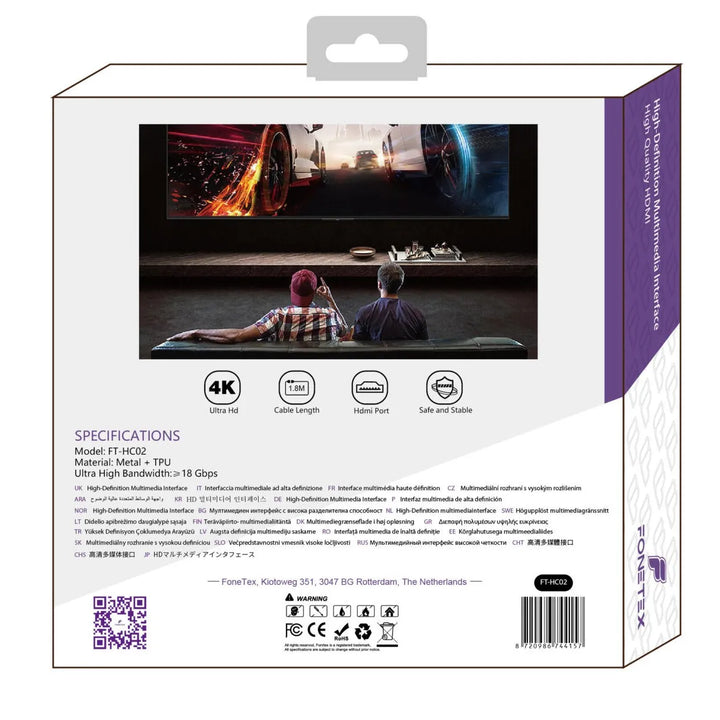 HDMI 2.0 Kabel - 4K Ultra HD - 18Gbps High Speed - HDMI naar HDMI - TV, Monitor, Laptop, PS5, Xbox - 1.8 Meter-Ilumina Benelux
