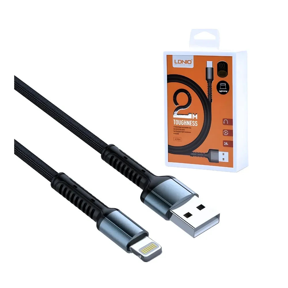 LDNIO LS64 USB-A naar Lightning Kabel – 2 Meter – Fast Charging Nylon Kabel – Zwart-Ilumina Benelux