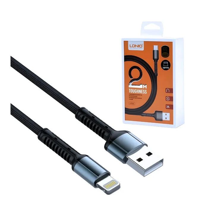 LDNIO LS64 USB-A naar Lightning Kabel – 2 Meter – Fast Charging Nylon Kabel – Zwart-Ilumina Benelux