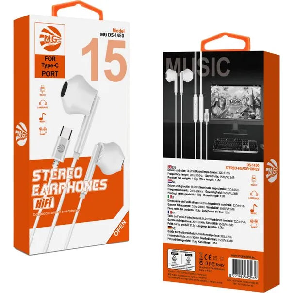 USB-C In-Ear Oordopjes met Microfoon – Stereo Headset – Wit-Ilumina Benelux