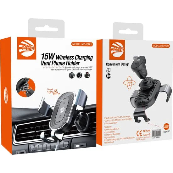 Draadloze Auto Telefoonhouder met 15W Snelladen – Ventilatierooster – Zwart-Ilumina Benelux