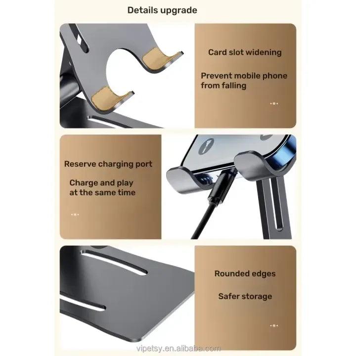 Verstelbare Telefoonhouder Bureau Aluminium – Opvouwbare Smartphone & Tablet Standaard – 360° Verstelbaar