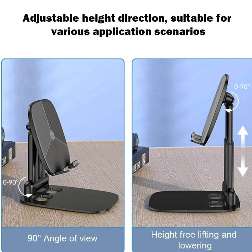 Opvouwbare Telefoonhouder Bureau – Verstelbare Smartphone & Tablet Standaard – Metalen Desktop Stand – Zwart