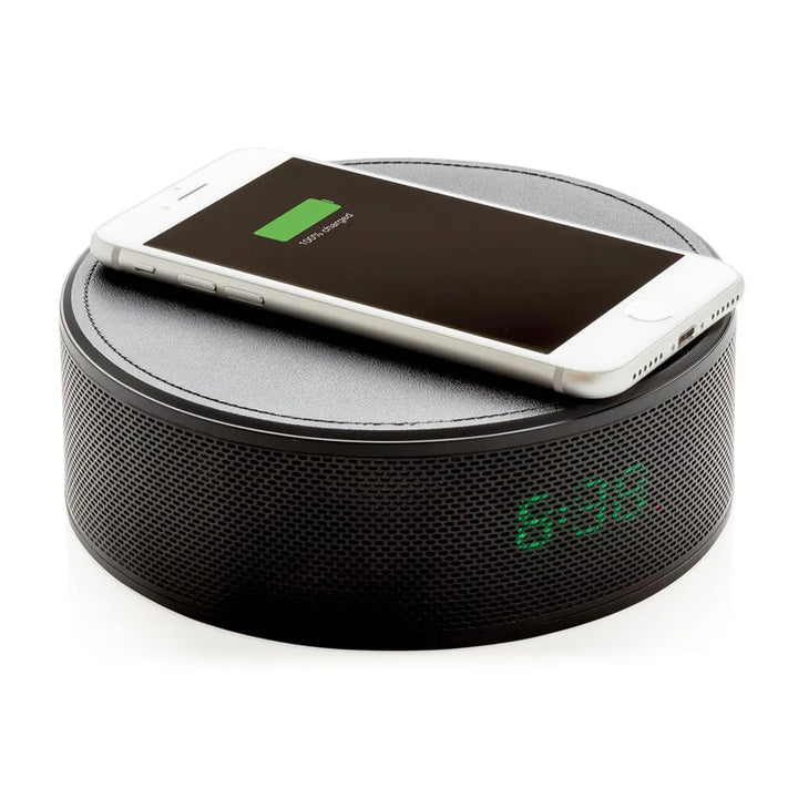 Draadloze Oplader met Bluetooth Speaker & Alarmklok – 5W Qi Wireless Charger – FM Radio – Handsfree Bellen – Zwart-Ilumina Benelux
