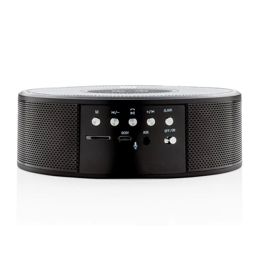 Draadloze Oplader met Bluetooth Speaker & Alarmklok – 5W Qi Wireless Charger – FM Radio – Handsfree Bellen – Zwart