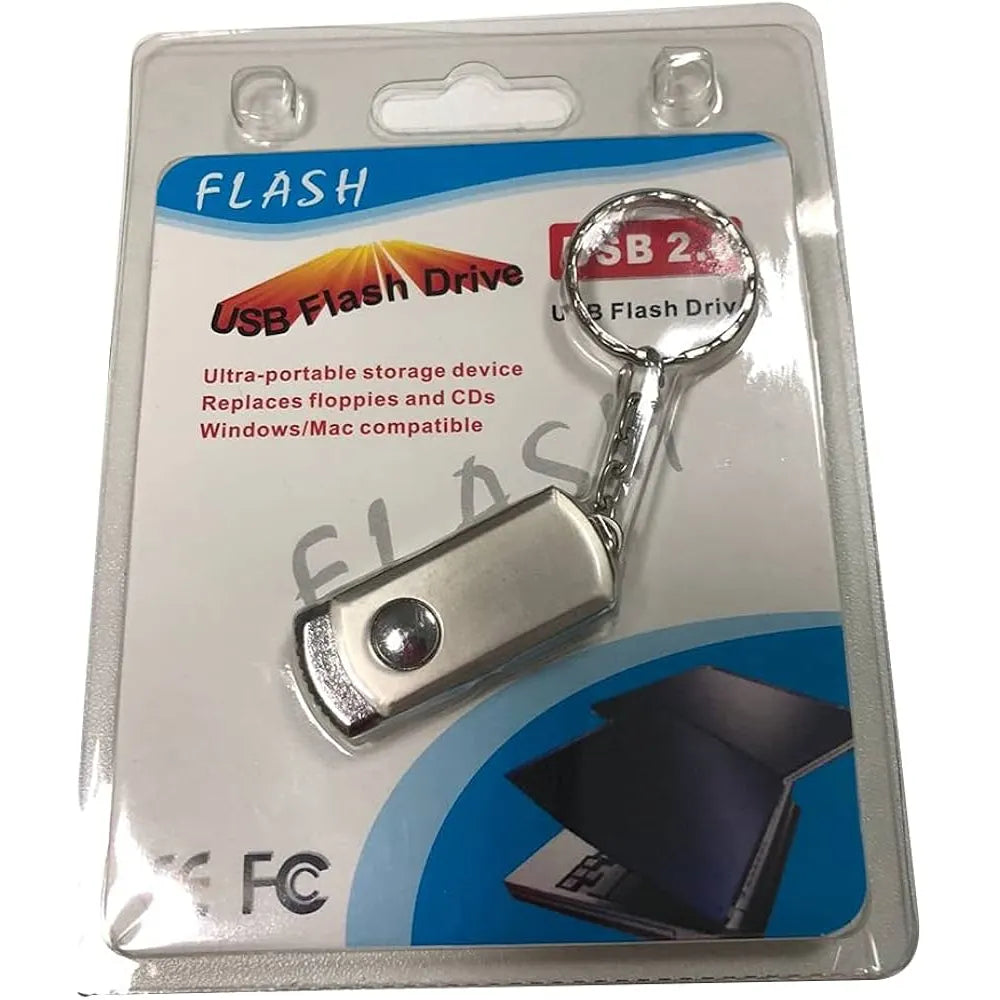 USB Flash Drive 128GB – USB 2.0 Geheugenstick – Draaibaar Design – Met Sleutelring – Zilver