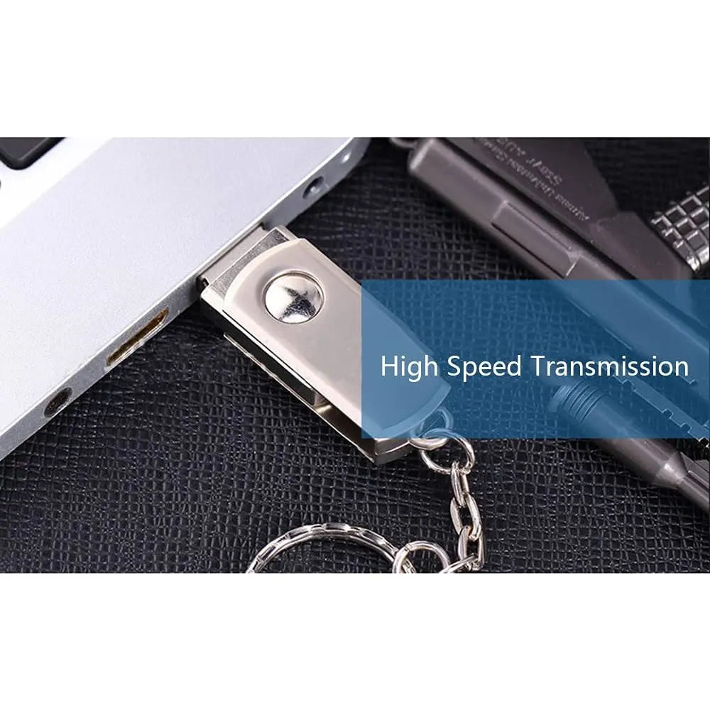 USB Flash Drive 128GB – USB 2.0 Geheugenstick – Draaibaar Design – Met Sleutelring – Zilver