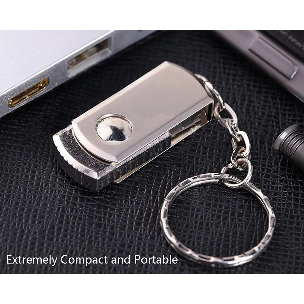 USB Flash Drive 128GB – USB 2.0 Geheugenstick – Draaibaar Design – Met Sleutelring – Zilver