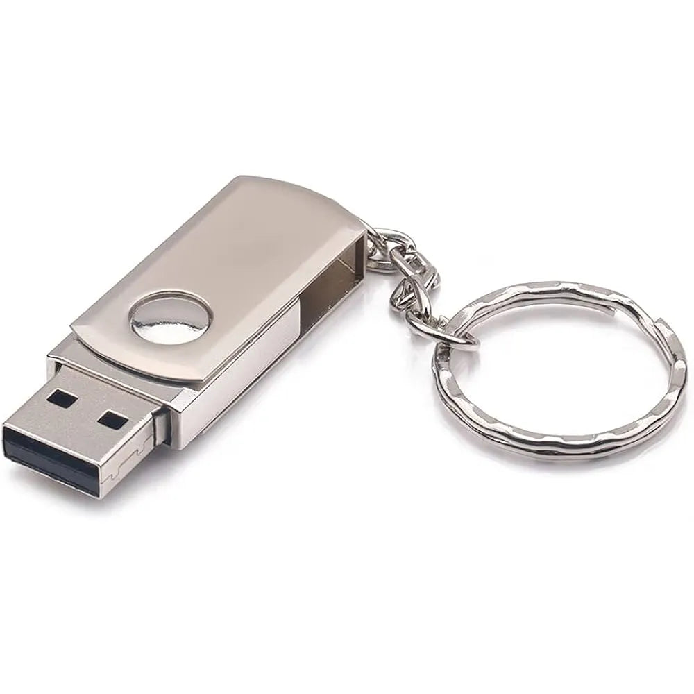 USB Flash Drive 128GB – USB 2.0 Geheugenstick – Draaibaar Design – Met Sleutelring – Zilver