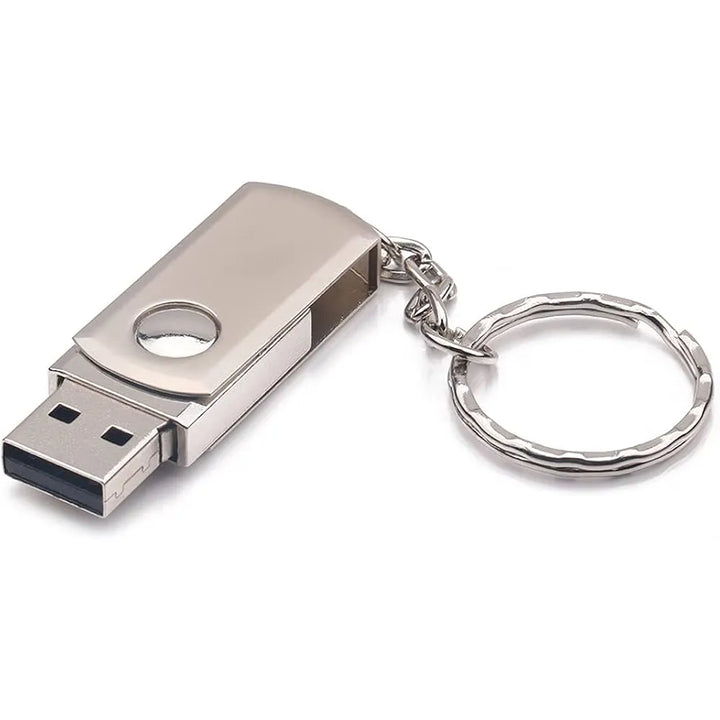 USB Flash Drive 128GB – USB 2.0 Geheugenstick – Draaibaar Design – Met Sleutelring – Zilver-Ilumina Benelux