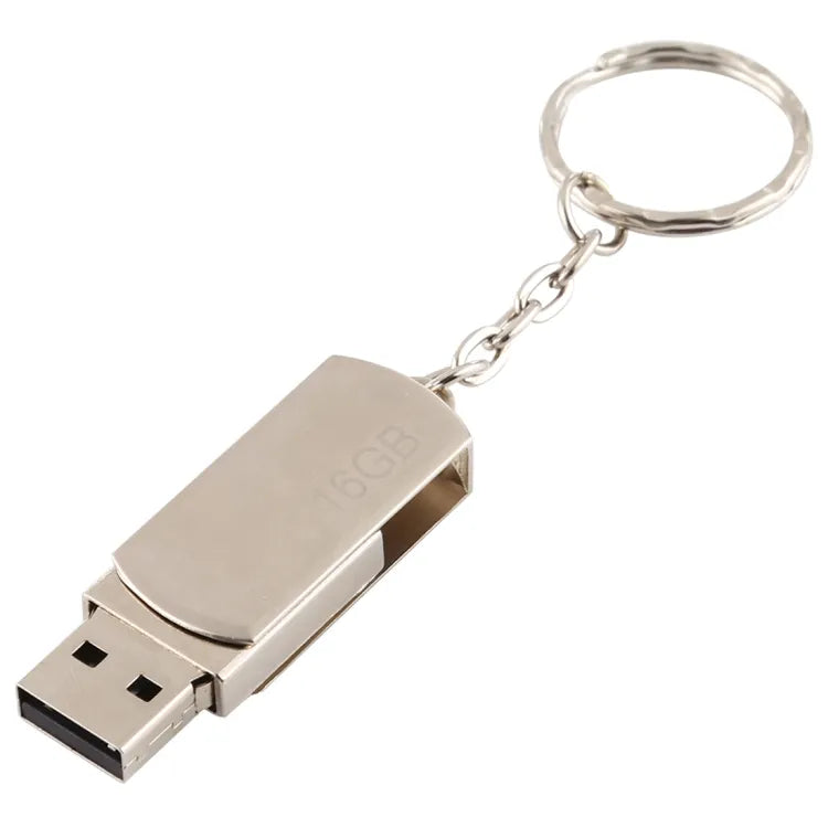 USB Flash Drive 128GB – USB 2.0 Geheugenstick – Draaibaar Design – Met Sleutelring – Zilver