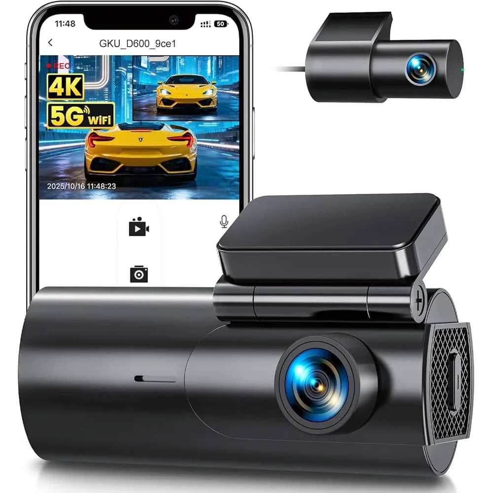 4K Dashcam Voor & Achter met WiFi – 2.5K + 1080P Auto Camera – Nachtzicht – Parkeermodus – 170° Groothoek