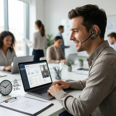 Bluetooth 5.4 Headset met Microfoon – Draadloze Oortelefoon met Noise Reduction – 10 Meter Bereik-Ilumina Benelux
