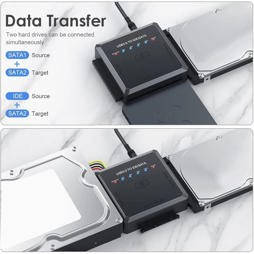 SATA & IDE naar USB 3.0 Adapter met Offline Clone Functie – Geschikt voor 2.5" & 3.5" HDD/SSD – USB 3.0 – Inclusief 12V Voeding-Ilumina Benelux