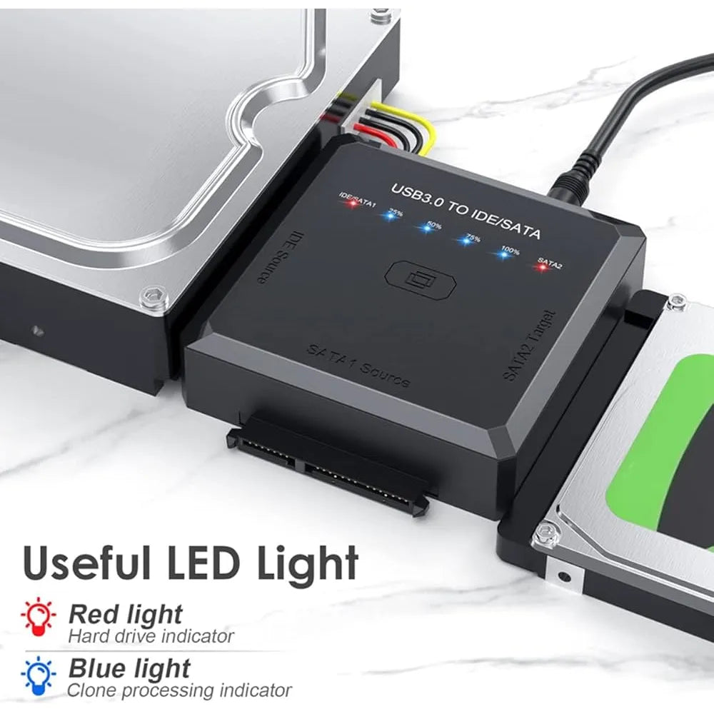 SATA & IDE naar USB 3.0 Adapter met Offline Clone Functie – Geschikt voor 2.5" & 3.5" HDD/SSD – USB 3.0 – Inclusief 12V Voeding-Ilumina Benelux