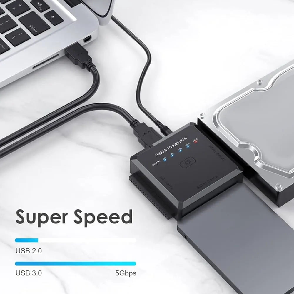 SATA & IDE naar USB 3.0 Adapter met Offline Clone Functie – Geschikt voor 2.5" & 3.5" HDD/SSD – USB 3.0 – Inclusief 12V Voeding-Ilumina Benelux