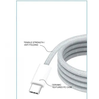USB-C naar USB-C Kabel 66W Snellaadkabel Gevlochten Nylon 1 Meter Wit-Ilumina Benelux