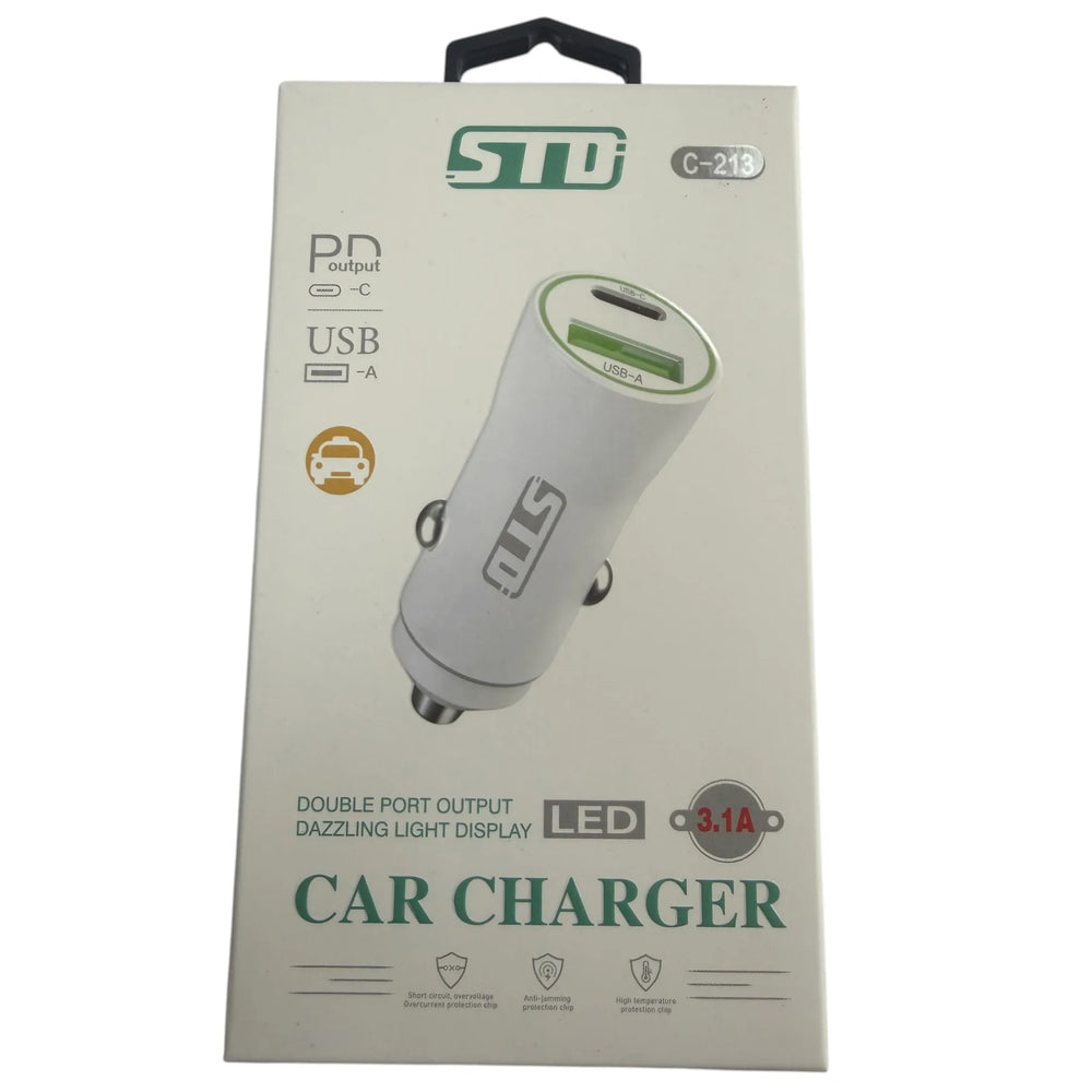 STD C-213 USB-C en USB-A Autolader 3.1A Wit-Ilumina Benelux