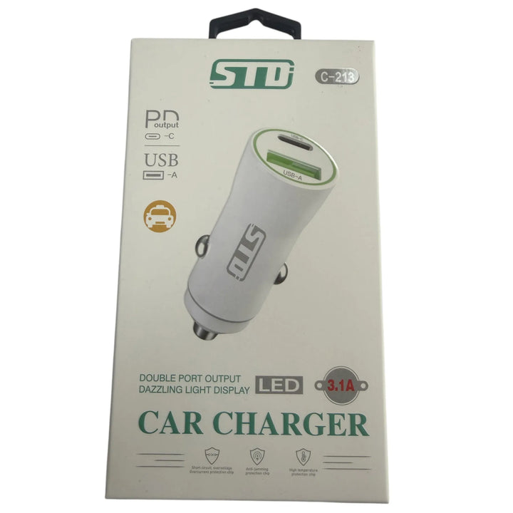 STD C-213 USB-C en USB-A Autolader 3.1A Wit-Ilumina Benelux