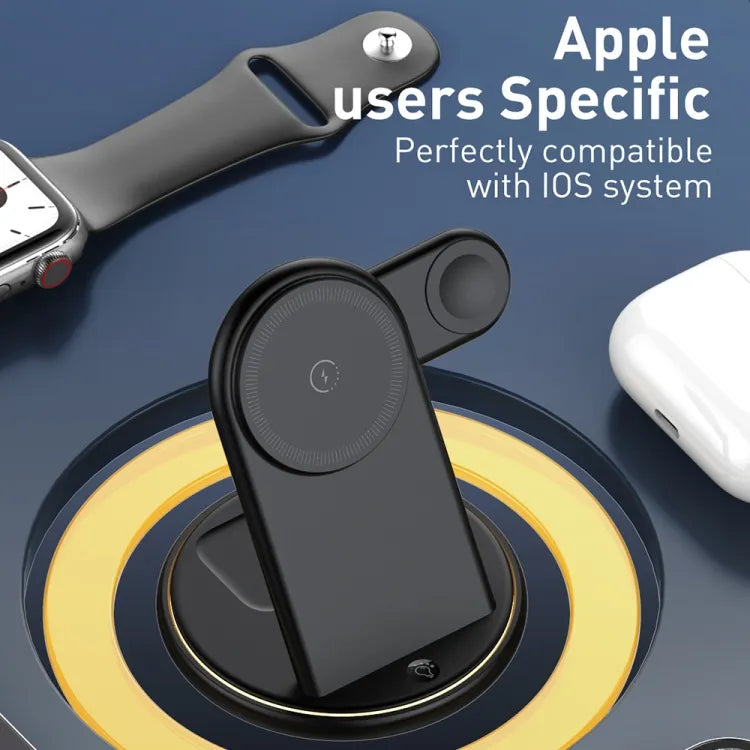 3-in-1 Draadloze Oplader – Geschikt voor MagSafe & Qi2 – 15W Wireless Charger voor iPhone 12 t/m 17, Apple Watch & AirPods – Opvouwbaar Oplaadstation