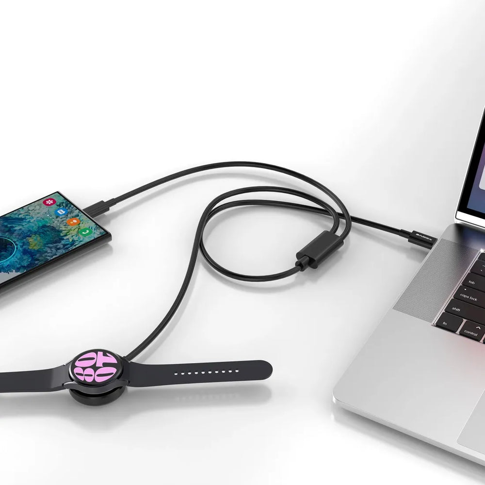 2-in-1 USB-C Oplaadkabel Geschikt voor Samsung Galaxy Watch 7/6/5/4/3 & Active 2 – 60W Snelladen – Magnetische Watch Oplader – 1 Meter
