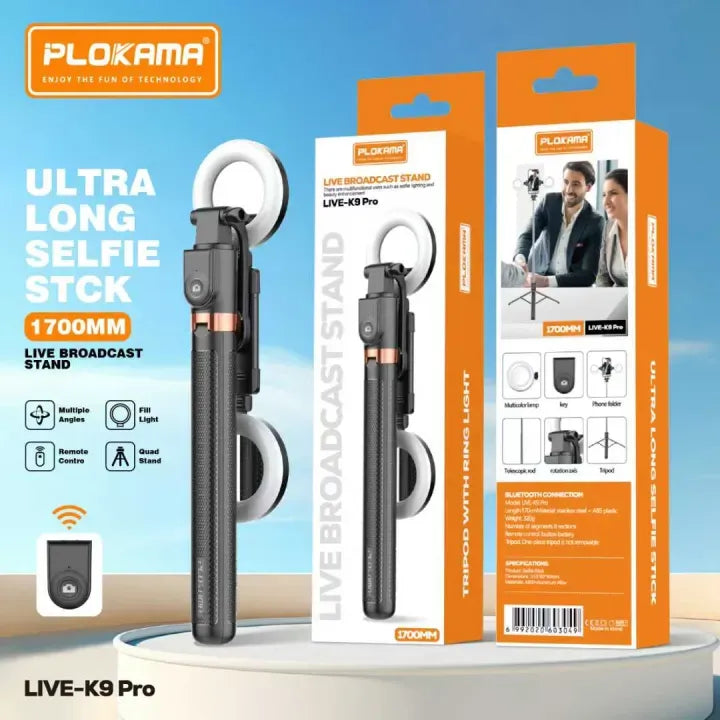 Selfie Stick met Statief en LED Ringlamp – Bluetooth Afstandsbediening – Uitschuifbaar tot 170 cm – 4-in-1 Vlog Statief