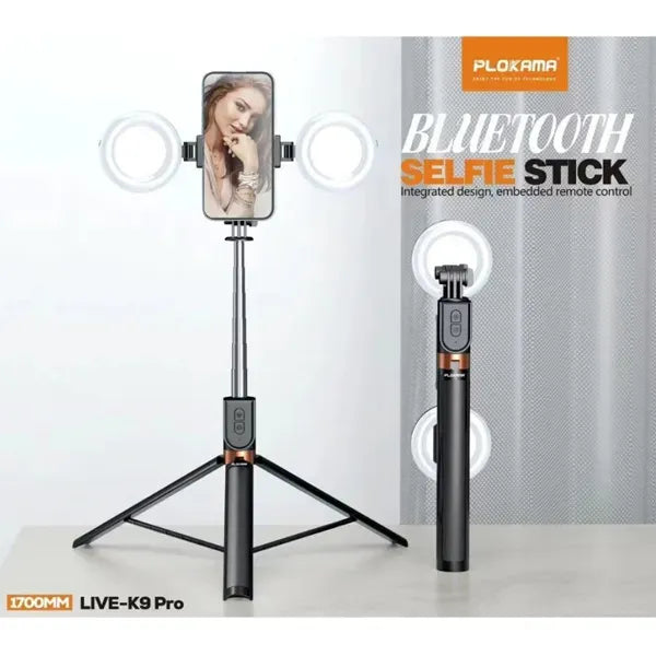 Selfie Stick met Statief en LED Ringlamp – Bluetooth Afstandsbediening – Uitschuifbaar tot 170 cm – 4-in-1 Vlog Statief