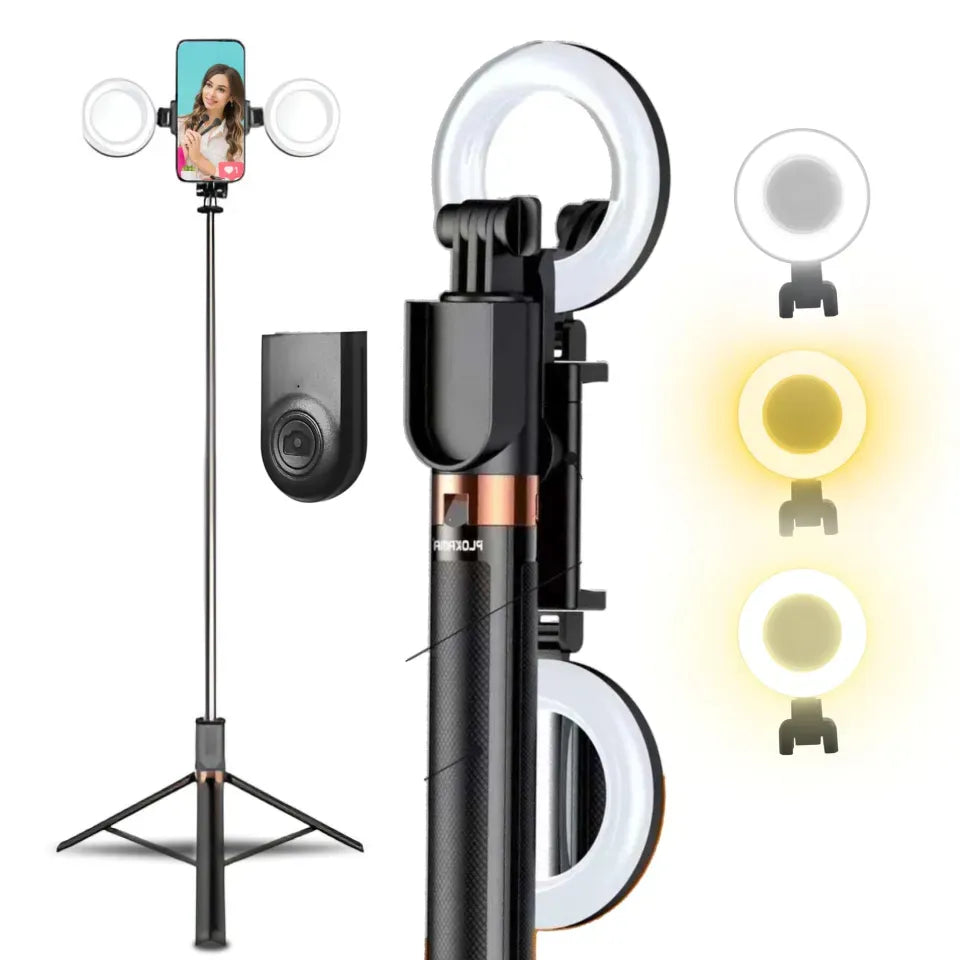 Selfie Stick met Statief en LED Ringlamp – Bluetooth Afstandsbediening – Uitschuifbaar tot 170 cm – 4-in-1 Vlog Statief