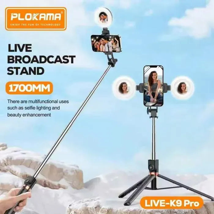 Selfie Stick met Statief en LED Ringlamp – Bluetooth Afstandsbediening – Uitschuifbaar tot 170 cm – 4-in-1 Vlog Statief