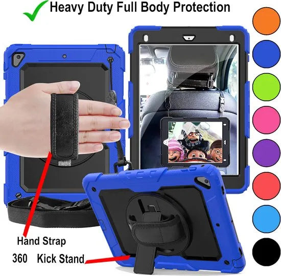 iPad Air 1/2 & iPad 9.7 2017/2018 Hoesjes – Schokbestendig – Ingebouwde Screenprotector – Handriem & Schouderriem – Blauw-Tablethoesjes-Ilumina Benelux
