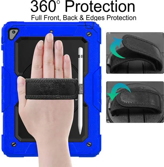 iPad Air 1/2 & iPad 9.7 2017/2018 Hoesjes – Schokbestendig – Ingebouwde Screenprotector – Handriem & Schouderriem – Blauw-Tablethoesjes-Ilumina Benelux