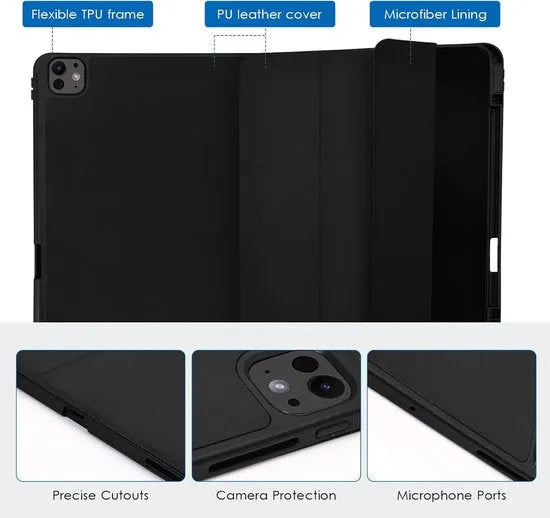 iPad Air 13 2025/2024 & iPad Pro 12.9 Hoesjes – Smart Cover Tri-Fold Stand – Pencil Houder – Auto Wake/Sleep – Zwart-Tablethoesjes-Ilumina Benelux