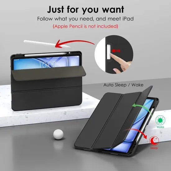 iPad Air 4/5 Hoesjes 10,9 Inch – Smart Cover Tri-Fold Stand – Pencil Houder – Auto Wake/Sleep – TPU Backcover – Zwart-Tablethoesjes-Ilumina Benelux